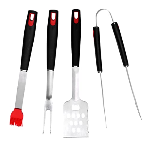 TOYANDONA 4 Stück Teiliges BBQ Grillbesteck Set aus Edelstahl mit Grillgabel Pfannenwender Zange und Öl Pinsel Robustes Rostfreies Grillwerkzeug für Gasgrill und Outdoor Grillpartys Schwarz von TOYANDONA