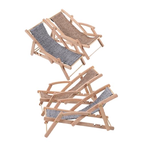 TOYANDONA 4 Stück Teiliges Miniatur Strandstuhl Modell Klappbar Realistische Miniatur Liegestühle für Puppenhaus DIY Feengarten Küstendekoration Platzsparend Braun von TOYANDONA