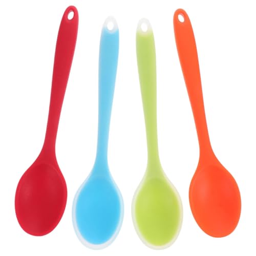 TOYANDONA 4 Stück Teiliges Silikon Kochlöffel Flexibler Antihaftbeschichteter Rühr Servierlöffel für Haushalt Rutschfest Hitzebeständig in Rot Orange Halbtransparent Grün und Blau zum von TOYANDONA