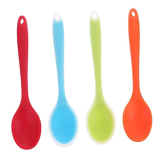 TOYANDONA 4 Stück Teiliges Silikon Reislöffel mit Langem Griff Hitzebeständig Antihaftbeschichtet Rutschfest Farbig Leicht zu Reinigen Spülmaschinengeeignet für Kochen Backen und Servieren von TOYANDONA