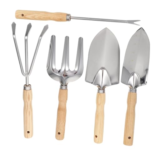 TOYANDONA 5 Stück Teiliges Gartengeräte mit Holzgriff Multifunktionale Kleine Pflanzkelle und Kultivator Rostfreier Edelstahl Bequemes Griffdesign Geeignet für Garten Hochbeet Senioren und TOYANDONA 5 Stück Teiliges Gartengeräte mit Holzgriff Multifunktionale Kleine Pflanzkelle und Kultivator Rostfreier Edelstahl Bequemes Griffdesign Geeignet für Garten Hochbeet Senioren und von TOYANDONA