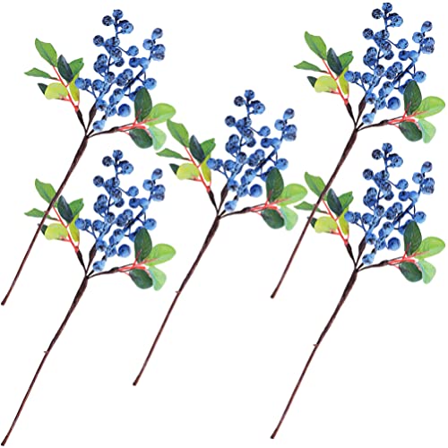 TOYANDONA 5Pcs Künstliche Heidelbeeren Deko Zweige Blaubeeren Blumenarrangement Künstliche Früchte Blumenstrauß Blumengestecke DIY Basteln für Weihnachten Vase Dekoration Blau von TOYANDONA