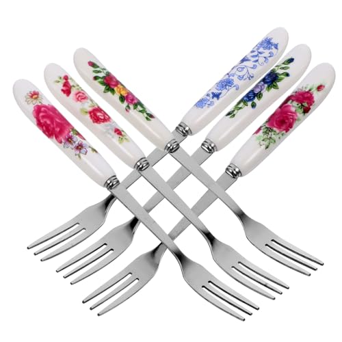 TOYANDONA 6 Stück Teiliges Dessertbesteck mit Ergonomischem Keramikgriff Langlebige Edelstahlkuchengabeln Multifunktionale Kleine Obstgabeln für Kuchen und Getränke Stilvolles Design für von TOYANDONA