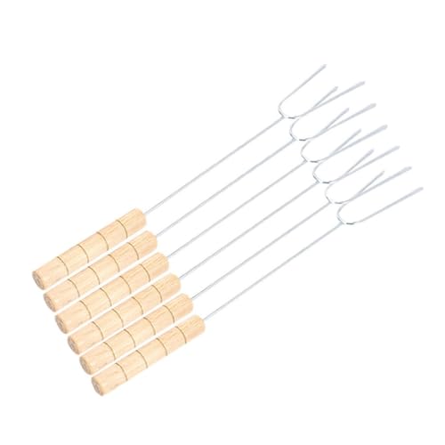 TOYANDONA 6 Stück Teiliges Edelstahl Grillgabeln mit Ergonomischem Holzgriff U Förmige Barbecue Fleischgabeln Leicht und für Outdoor Grillen zum Spießen von und Fleisch von TOYANDONA
