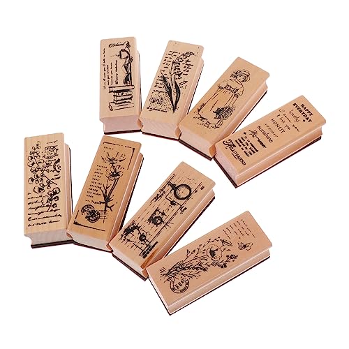 TOYANDONA 8st Diy Dekorativer Stempel Scarbooking-siegel Vintage Holzgummi Stempel Mit Holzsymbolen Floraler Holzstempel Buchstempel Aus Holz Holzhandwerk Holztier Kind Holz Pflanze von TOYANDONA