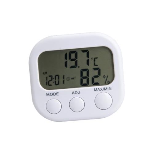 TOYANDONA Digitales Hygrometer Thermometer Innen mit Uhr Hochpräzises Temperatur Feuchtigkeitsmessgerät für Schlafzimmer Babyzimmer Büro Energiesparend Leicht Tragbar Weiß von TOYANDONA