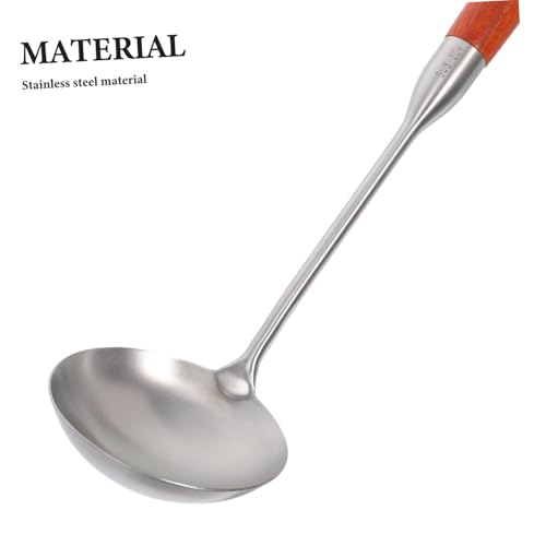 TOYANDONA Edelstahl Suppenkelle mit Langem Hitzebeständigem Holzgriff Große Kochkelle zum Rühren und Servieren von Suppen Soßen und Eintöpfen Robustes Küchenutensil von TOYANDONA
