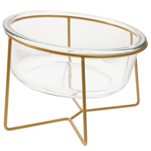 TOYANDONA Erhöhter Glas Katzennapf mit Schräger Öffnung Langlebiger aus Glas und Metallgestell Ergonomischer Futternapf zur Nackenentlastung für Katzen und Kleine Hunde von TOYANDONA