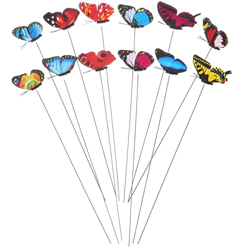 TOYANDONA Garten Schmetterlinge Stangen 3D Schmetterling Stecker Gartenfigur Libellen Stangen Garten Ornamente für Hof Patio Party Dekorationen 12 Stück von TOYANDONA