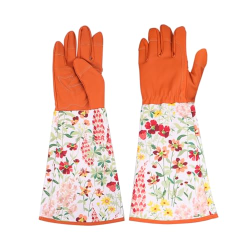 TOYANDONA Gartenhandschuhe mit Ärmeln Atmungsaktive Strapazierfähige Schutzhandschuhe mit Extra Langem Schutz für Gartenarbeit und Arbeitsschutz Braune Bedruckte Garten Mitts von TOYANDONA