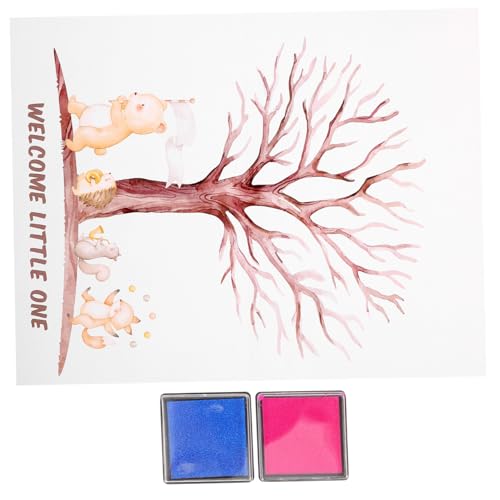 TOYANDONA Gender Reveal Gästebuch Fingerabdruck Baum mit Poster Stempelkissen Blau und Klebepunkt Shower Party Deko Gästebuch zur Geschlechtsverkündung und Babyparty Erinnerungsstück von TOYANDONA