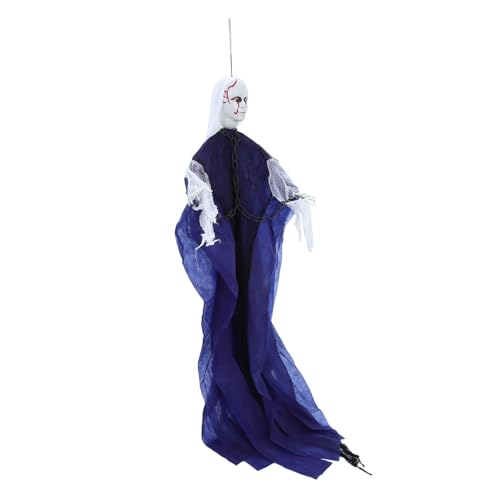 TOYANDONA Halloween Deko Hängender Geist mit LED Augen Weißhaar Blutiges Gesicht Skelett Soundaktiviert für Außenbereich Garten Veranda Gruselige Halloween Party Dekoration von TOYANDONA
