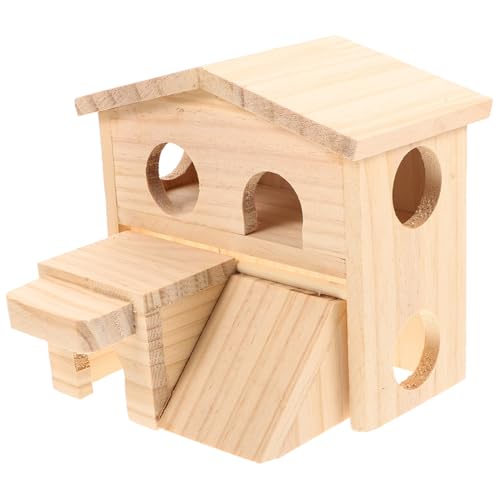 TOYANDONA Hamster Nest mit Doppeldeck Hölzerne Haustierhütte für Kleine für Ratten Meerschweinchen und Hamster Bietet und Ruheplatz von TOYANDONA