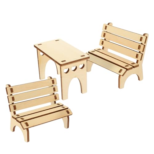 TOYANDONA Holz Tisch und Bank DIY Spielset für Hamster und Kleintiere Stabiles Nagerspielzeug mit Tisch Bänke Dekoratives und Platzsparendes Holzspielzeug für Meerschweinchen und Mäuse von TOYANDONA