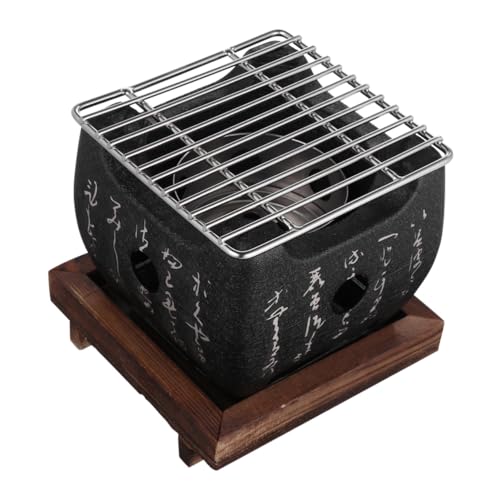 TOYANDONA Japanischer Stil Holzkohlegrill Grillrost mit Holzsockel Platzsparend Belüftet für Volle Verbrennung Leicht Tragbar Sicher und Langlebig für Outdoor Bbq Freunde und Familie von TOYANDONA