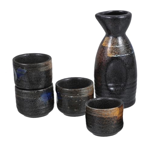 TOYANDONA Japanisches Sake Set Keramik mit Sake Kanne und Bechern Traditionelles Reiswein Trinkgeschirr Elegantes Langlebiges Set für Zuhause Bar und Besondere Anlässe von TOYANDONA