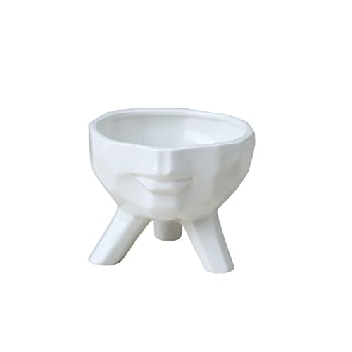 TOYANDONA Keramik Blumentopf mit Halbgesichtiger Gestaltung Großer Weißer Übertopf Stabile Dreifuß Basis Dekoratives Pflanzgefäß für Sukkulenten Desktop Ornament für Wohn und Bürodekoration von TOYANDONA