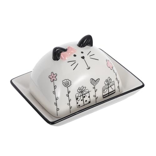 TOYANDONA Keramik Butterdose mit Deckel Cartoon design Langlebiger Butterhalter aus Hochwertiger Keramik Eleganter Butterbehälter für Küche und Theke Praktischer Buttercontainer für Frische von TOYANDONA