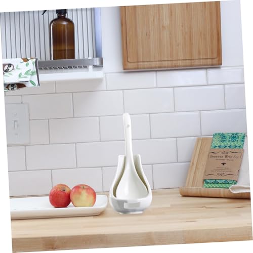 TOYANDONA Keramik Löffelhalter Weiß mit Rundungen Spülmaschinengeeignet Eleganter Stand für Küchenutensilien Verhindert Verschmutzung und Abrutschen Einfache Reinigung für Sauberen Esstisch von TOYANDONA