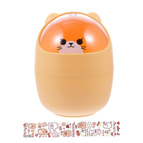 TOYANDONA Kleiner Cartoon Müllbehälter mit Deckel Mini Desktop Abfalleimer Abnehmbarer Behälter Vielseitiger Schreibtisch Organizer Süßer Aufbewahrungsbehälter für Kaffee und Küchenabfälle von TOYANDONA