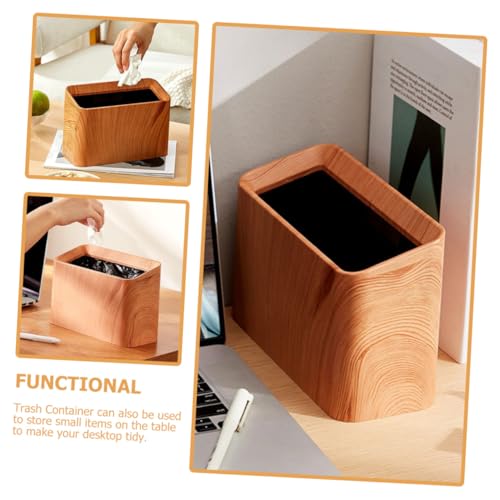 TOYANDONA Kleiner Desktop mülleimer Vintage Holzoptik Mini Papierkorb für Büro Küche Wohnzimmer Stabiler Abfallbehälter Platzsparender Eleganter Tischabfalleimer im Schlichten Stil von TOYANDONA
