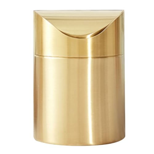 TOYANDONA Kleiner Edelstahl Mülleimer mit Deckel Eleganter Mini Abfalleimer für Schreibtisch Badezimmer und Auto Goldfarbener Kompakter Abfallbehälter Stilvoll und Multifunktional für Büro von TOYANDONA
