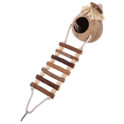 TOYANDONA Kokosnuss Schalen Vogelhaus mit Leiter Hängendes Vogelspielzeug und Nest Dekoratives Papageien und Wellensittich Nest Natürliches Vogelbett für Stressfreie Erholung von TOYANDONA