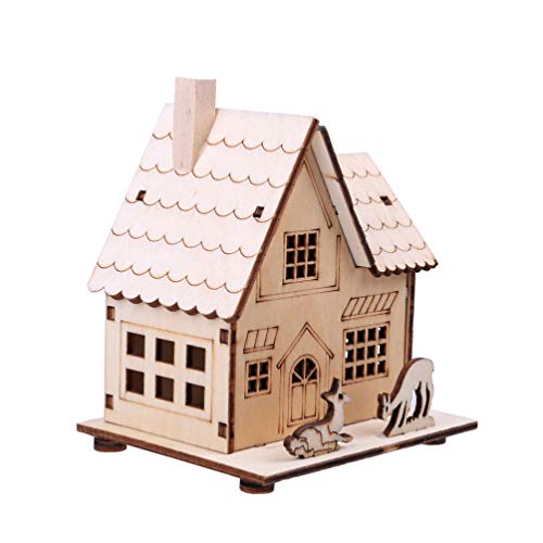 TOYANDONA LED Holz Weihnachtshaus mit Beleuchtung Unbemalte DIY Holzhäuschen Bausteine Modell Rustikale Weihnachtsdeko Dekoleuchte Nachttischlampe Party Winterlandschaft Deko von TOYANDONA