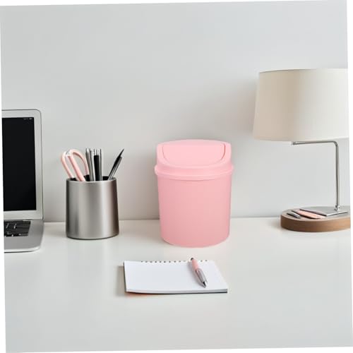 TOYANDONA Mini Tisch Mülleimer mit Drehdeckel Kompakter Abfalleimer für Schreibtisch Schlafzimmer Büro und Küchenarbeitsplatte Kleiner Praktischer Tischabfallbehälter in Rosa von TOYANDONA