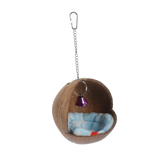 TOYANDONA Natürliches Kokosnussschalen Vogelhaus mit Warmem Kissen und Glocke Hängendes Papageiennest für Wellensittiche Hamster Nager Robustes Komfortables Vogelzubehör für Zufällige Farbe von TOYANDONA