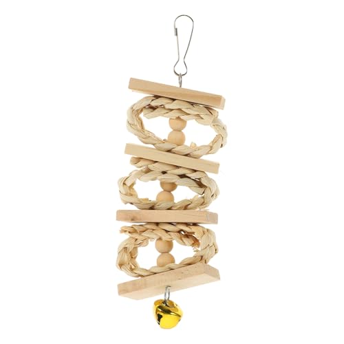 TOYANDONA Papageien Kauspielzeug aus Natürlichem Holz mit Maisblatt Glocken Robustes Hängendes Vogelspielzeug für Papageien Sittiche Großpapageien Langlebiges Beißspielzeug für Käfig und von TOYANDONA