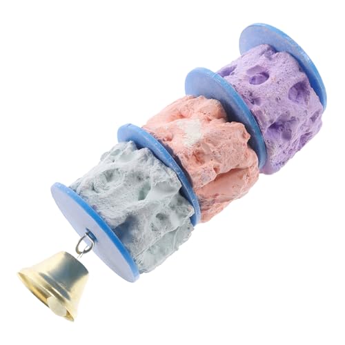 TOYANDONA Papageien Kauspielzeug mit Natur Kalziumstein Unregelmäßiger Oberfläche zur Schnabelpflege mit Glocke Leichtes Hängendes für Wellensittiche Nymphensittiche und Kleine Vögel von TOYANDONA