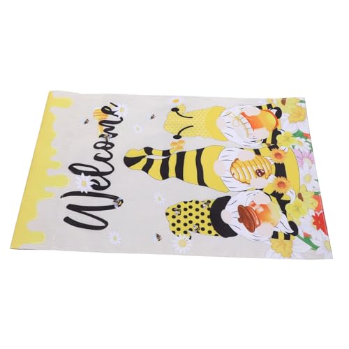 TOYANDONA Polyester Gartenflagge Outdoor Sommerliche Bienen und Gartenzwerg Motiv Wetterfeste Doppelseitige Hofdekoration für Terrasse und Party Leichte Langlebige Willkommensflagge von TOYANDONA