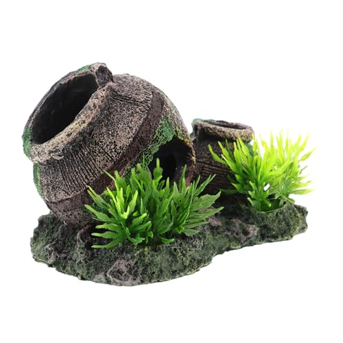 TOYANDONA Resin Aquarium Dekoration Gebrochener Topf Fischversteck Höhle für Garnelen Betta Schildkröten Antikes Harz-Ornament für Aquarium und Teichgestaltung von TOYANDONA