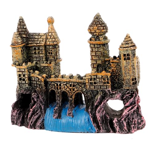 TOYANDONA Resin Castle Aquarium Dekoration Miniatur Schloss Figurine für Fischbecken Langlebig Versteckplatz für Fische Stilvolle Aquarienlandschaft Gelbes Schloss von TOYANDONA