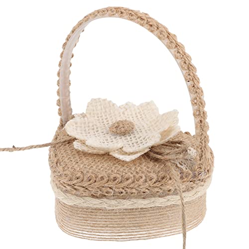 TOYANDONA Ringkissen Hochzeit Blumenmädchen Korb Blumenkorb Hochzeit Jute Spitze Ringhalter Romantische Ehering Kissen mit Schleife Ring Körbchen Träger für Hochzeit Party Zubehör 11.5x8.5cm von TOYANDONA