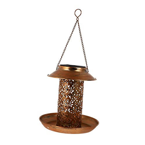 TOYANDONA Solar Vogelfutterspender mit Solarleuchte Hängendes Futterhäuschen aus Robustem Eisen für Garten Terrasse und Balkon Wetterfest und Solarbetrieben für Wildvögel von TOYANDONA
