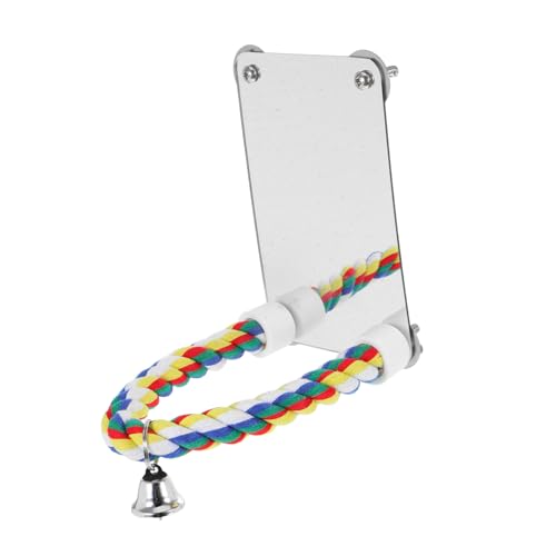 TOYANDONA Vogelspielzeug mit Spiegel und Baumwollseil Hängendes Papageien Kletterspielzeug mit Glocke Aktivitätsstation für Wellensittiche Nymphensittiche und Großsittiche Sicher und im von TOYANDONA