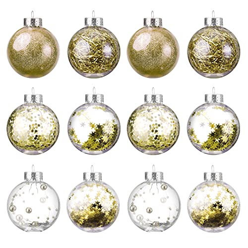 TOYANDONA Weihnachten Bälle Ornamente 36Pcs 6 Stil Mini Splitter Weihnachten Kugeln Baum Ornamente Hängen Ball Set für Urlaub Hochzeit Party Dekoration Goldene von TOYANDONA