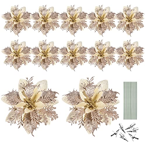 TOYANDONA Weihnachten Glitter Weihnachtsstern Blumen 12Pcs Baum Dekorative Silk Blume mit 12 Clips Und 12 Vorbauten Weihnachten Baum Weihnachtsstern Dekorationen Hochzeit Weihnachten Baum von TOYANDONA