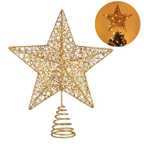 TOYANDONA Weihnachtsbaumspitze Weihnachtsbaum Stern Spitze Stern Christbaumspitze Baumspitze Spitze Beleuchtet mit 15 Warmlicht LED Lichtern für Weihnachtsbaumdekorationen 25 x 30 cm Golden von TOYANDONA