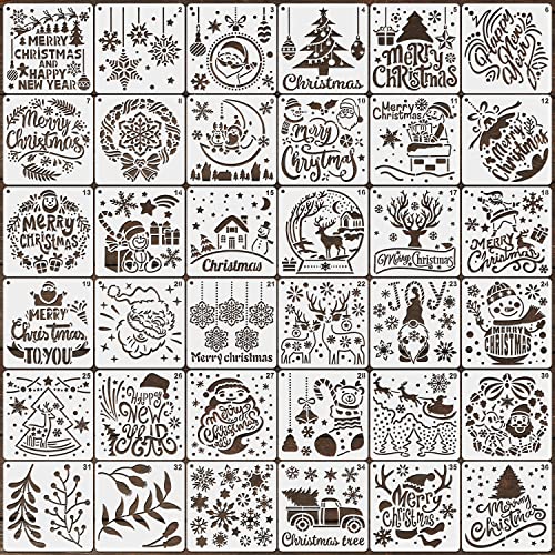 36 Stück Weihnachts Schablonen, 13x13cm Weihnachts Zeichenschablonen Wiederverwendbar Stencil Schablonen Weihnachten Dekorations zum Malen auf Holz Stoff Papier Wand Fenster von TOYMIS