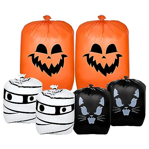 6 Stück Halloween Abfallsäcke Garten, Lustig Gartenabfallsack Plastiklaubbeutel Gartenlaubbeutel Gartenabfallbeutel für Halloween Partygeschenk (Kürbis, Mama, Schwarze Katze) von TOYMIS