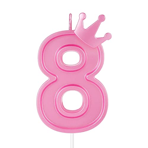 7,6cm Geburtstag Nummer Kerzen, 3D Zahlen Geburtstagskerzen mit Krone Geburtstagskerzen für Torte Zahlen Kuchenzahlenkerzen für Geburtstag Jahrestag Partys (Rosa; 8) von TOYMIS