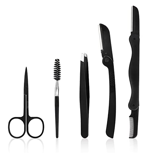 Augenbrauen Pflegeset, 5 in 1 Augenbrauen Trimmer Augenbrauenset Schere Enthält Augenbrauen-Rasierer Wimpernverlängerungsbürste Schere, Schräge Pinzette für Männer und Frauen Beauty-Tool von TOYMIS