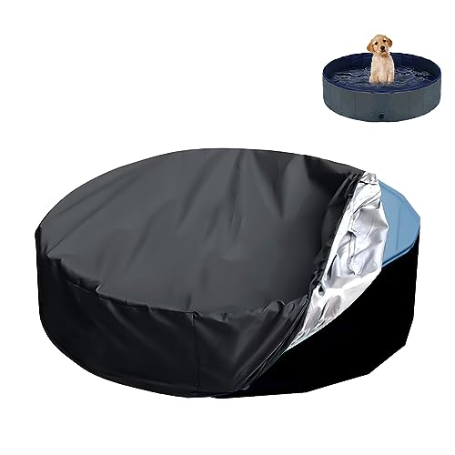 Hundepool Abdeckung, 120cm Poolabdeckung Rund Faltbarer Hundepool mit Abdeckung Kordelzug-Design Wasserdicht Staubdicht Hundepoolabdeckung für Universelle Hundebadewanne (Schwarz) von TOYMIS