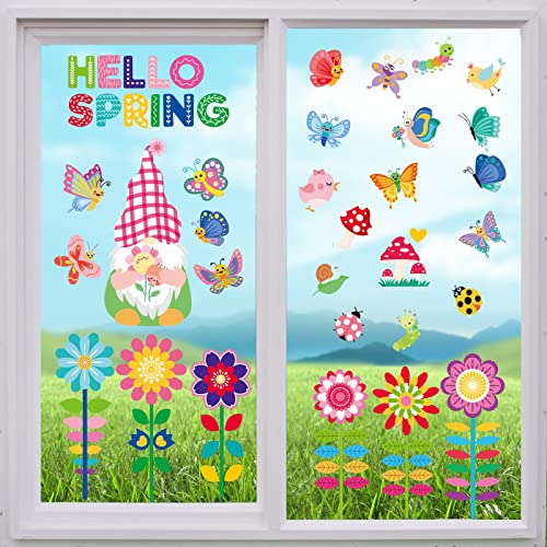 112st/9 Blatt frühlings Fensteraufkleber, Bunt Fensteraufkleber Fensterbild Frühling Doppelseitig Frühlings Klassenzimmer Dekorationsaufkleber Schmetterling Blumen für Partyzubehör Geschenke von TOYMIS