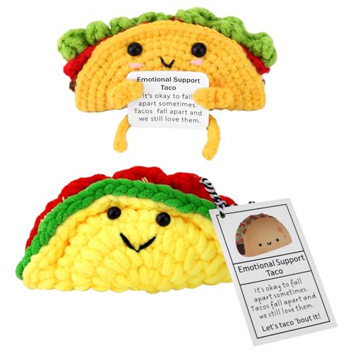 TOYMIS 2 Stück Lustiger Positive Taco, Positiver Support Taco Süßer Inspirierender Häkel Taco mit Positiver Karte Gestrickter Taco Wollpuppe Kartoffel Ermutigungsgeschenke Heimdekoration von TOYMIS