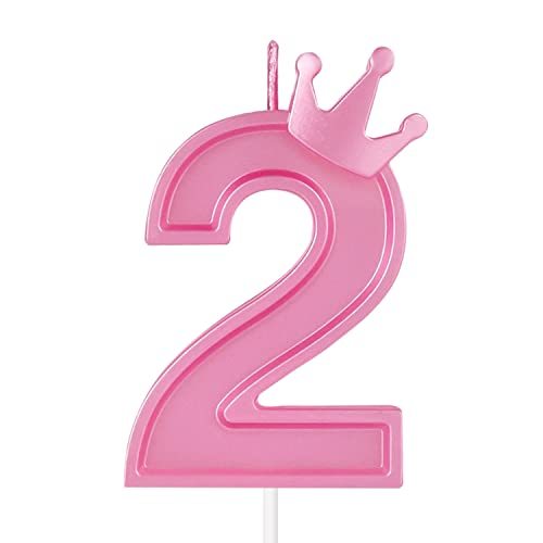 7,6cm Geburtstag Nummer Kerzen, 3D Zahlen Geburtstagskerzen mit Krone Geburtstagskerzen für Torte Zahlen Kuchenzahlenkerzen für Geburtstag Jahrestag Partys (Rosa; 2) von TOYMIS