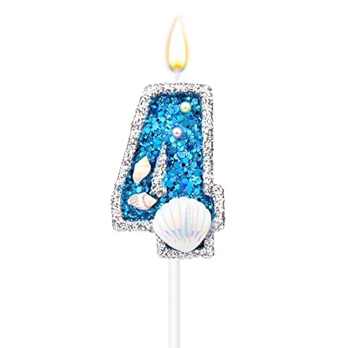 8 X 5 cm Geburtstagszahlen Kerzen, Blaue Zahlenkerzen für Torte Muschel-Pailletten-Zahlenkerzen für Geburtstag Kerzentortenaufsatz Glitzer-Zahlenkerzen für Jubiläum Themenparty (4) von TOYMIS